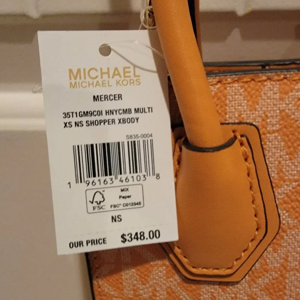 Michael Kors XS Crossbody Bag MK Monogram Orange Leather Mini Tote NWT